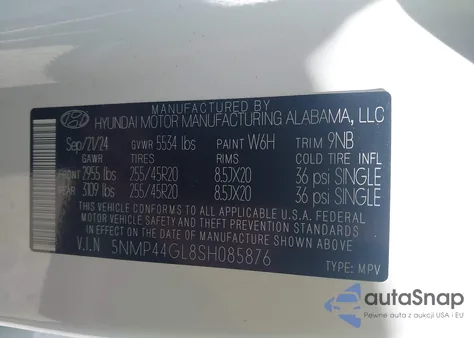 2025 Hyundai Santa Fe Limited z USA, uszkodzony, nr VIN 5NMP44GL8SH085876